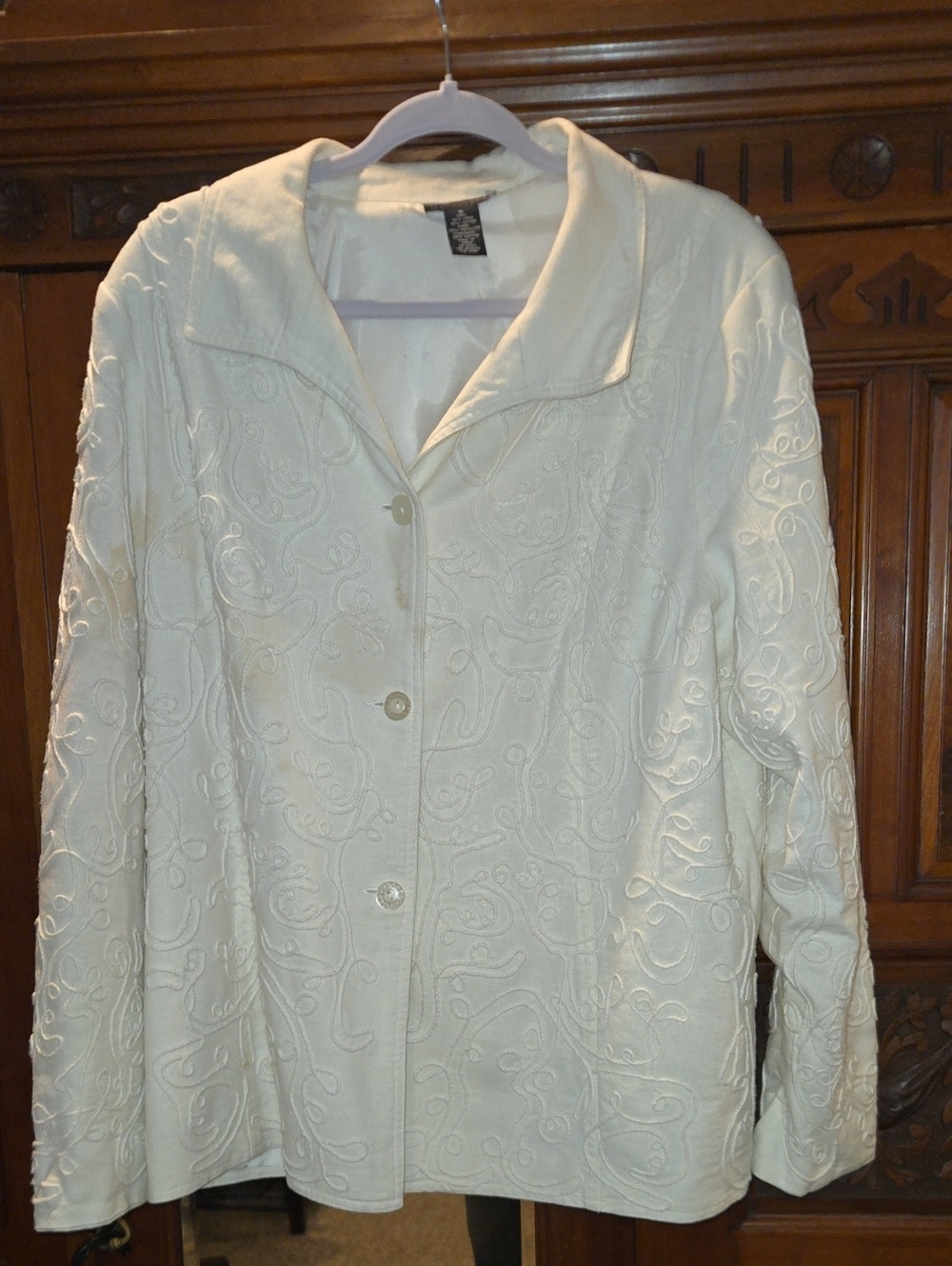 Dialogue Cream Embroidered Button-Front Jacket
